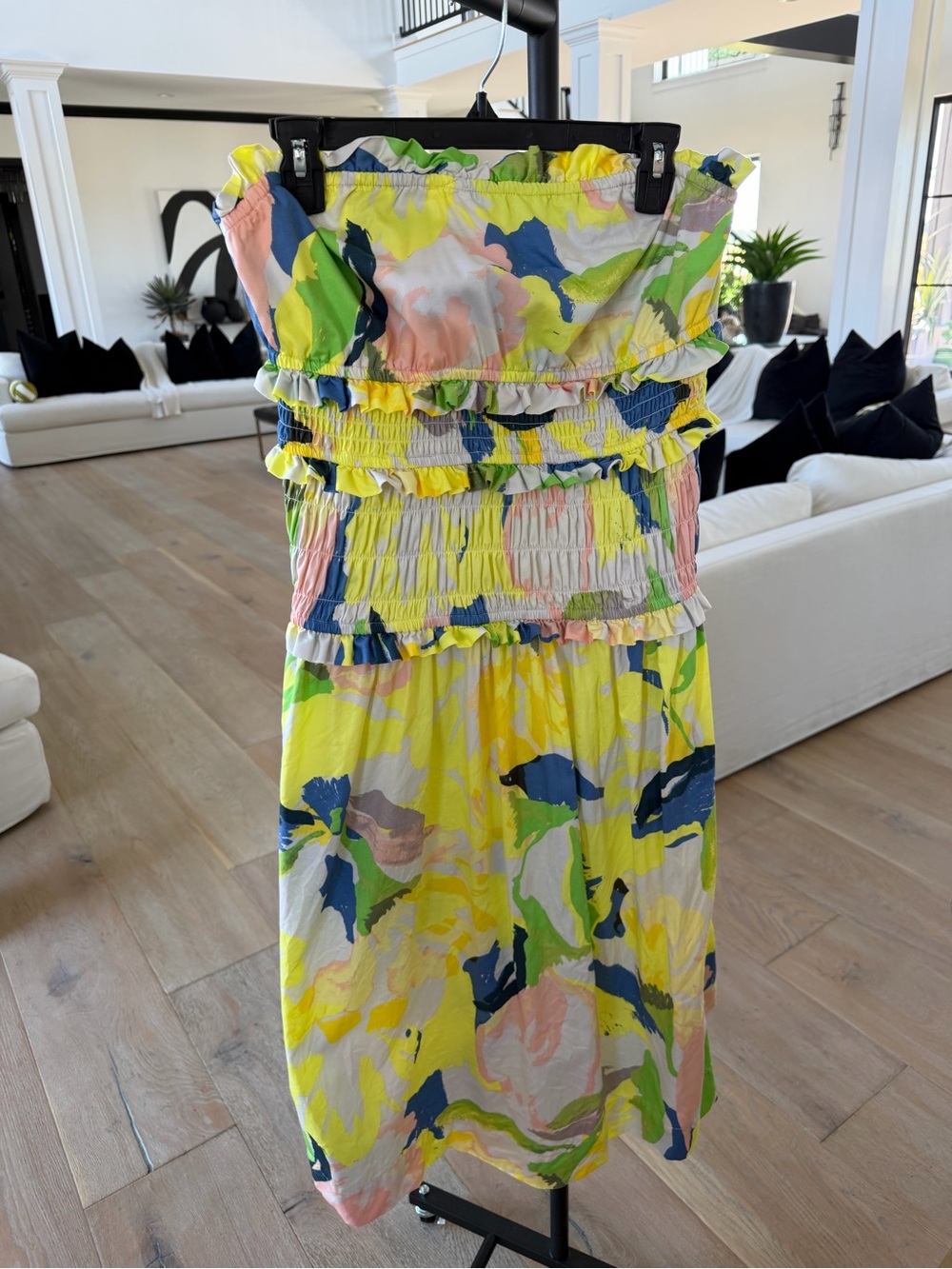 Smocked Strapless Floral Sundress in Yellow
